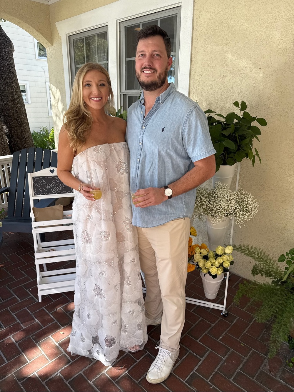 Anthropologie White Floral Sequin Strapless Gown - Picture 2 of 2